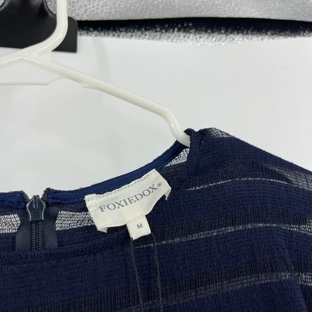 NWOT - foxiedox Navy Sheer Striped Midi Dress - Picture 3 of 8